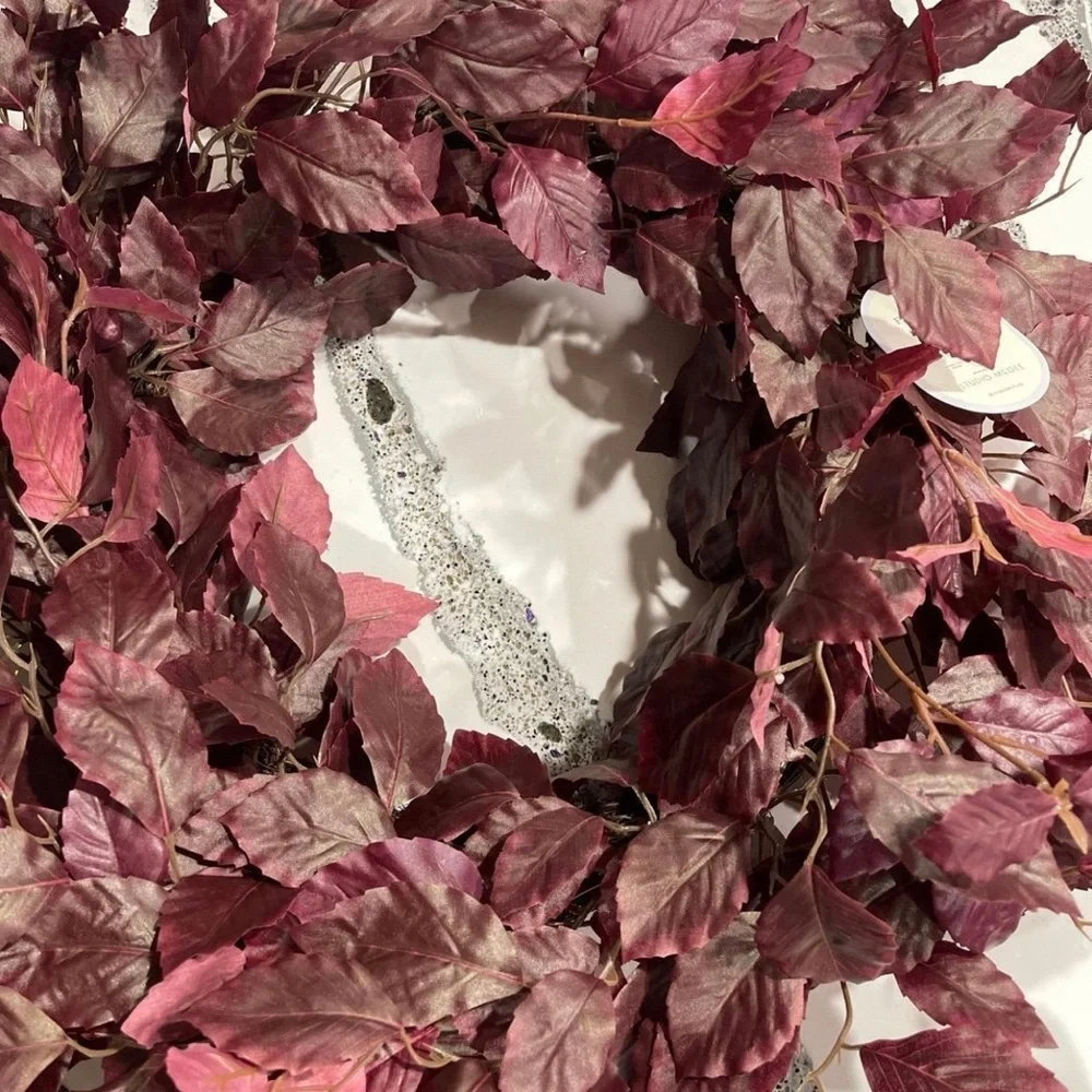 Studio McGee Artificial Leaf Wreath Arrangement Burgundy - Threshold